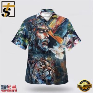 Jesus Christ Lion And Dove Hawaiian Shirts For Men, God Summer Aloha Shirt