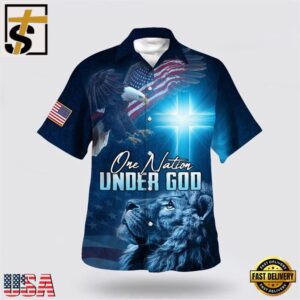 Jesus Christ Lion Eagle One Nation Under God American Hawaiian Shirt, God Summer Aloha Shirt