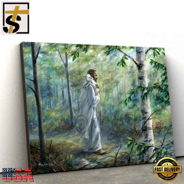 Jesus Walking In Forest Holding Lamb On Paper Or Canvas Jesus Canvas Pictures