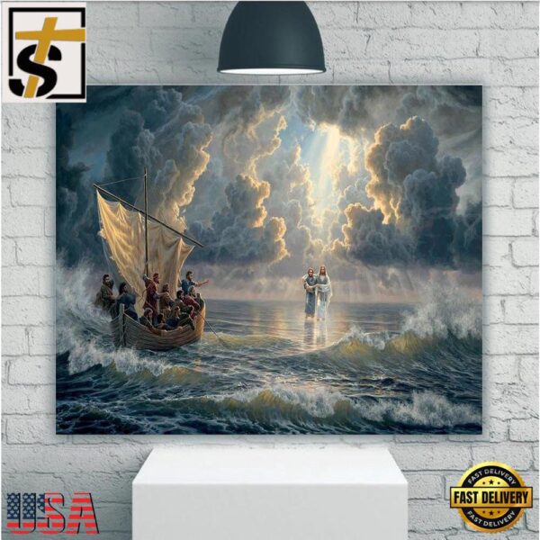 Jesus Walking On Water, Jesus In A Storm Canvas, Jesus Christ Canvas, Christian Wall Art