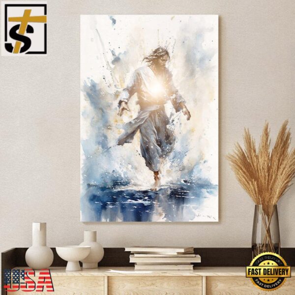 Jesus Walking On Water With A Light Shining From Within Blue Jesus Canvas Pictures